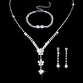 Detailed view of silver bridal jewelry set with sparkling crystals for weddings - Necklace Bracelet And Earrings (853+838)