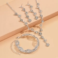Elegant silver-tone jewelry set with crystal necklace, drop earrings, and bangle bracelet - Silver Necklace Earrings Bracelet Set (869-746) / Silver