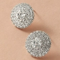 Elegant round silver stud earrings with a large center zircon and double halo stones - Round Pave Rhinestone Stud Earrings