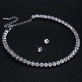 Silbernes Brautschmuck-Set mit glitzernder Kristallhalskette und passenden Ohrsteckern - Einreihige Halskette und Ohrringe Stil (888)