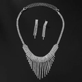 Set gioielli da sposa in argento con collana a quattro file di strass e orecchini - Collana Orecchini con Nappine (G0187)