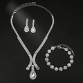 Silver bridal jewelry set with water drop rhinestones necklace earrings and bracelet - Necklace Earrings And Bracelet