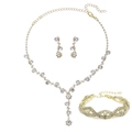 Funkelndes Schmuckset mit Halskette Ohrringen und Armband aus klarem Kristall für Hochzeiten - Gold 3-Teiliges Set
