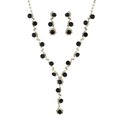 Elegant gold finish jewelry set with black gemstones and sparkling rhinestones - Gold Black Two-piece Set