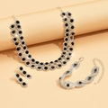 Set gioielli donna con collana bracciale e orecchini in perle argento e strass - Collana Orecchini Bracciale (Set Argento Nero)