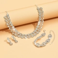 Set gioielli mediorientali placcato argento con strass, collana, bracciale e orecchini - Collana Orecchini Bracciale (Set Argento Bianco)