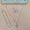 Set di gioielli in argento con pendenti a goccia, perle e strass per collana e bracciale - Collana Orecchini Bracciale a Filo Singolo