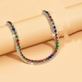 Sparkling multi-row necklace with colorful rhinestones and elegant gemstone accents - Colorful
