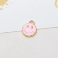 Close-up of pink enamel smiley face charm with gold trim for DIY earring jewelry making - 02# Pink