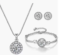 Elegantes silbernes Strass-Schmuckset mit rundem Kristall-Halskette-Ohrringe und Armband - Silberfarbenes Halskette Armband & Ohrring Set (383 Halskette + Armband + Ohrstecker)