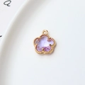 Detail of 12mm gold plated flower pendant with purple faceted crystal for DIY jewelry - Light Purple