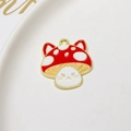 Detail view of cat-eared mushroom enamel pendant with red and white polka dots - Cat Ear Mushroom Style (01#) / Wholesale Price