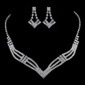 Set gioielli con strass argentati con collana a V e orecchini a goccia eleganti - Collana Geometrica Orecchini (01)