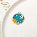 DIY alloy enamel pendant featuring a cute astronaut in space with stars and planets - Round Astronaut (04#)