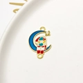 DIY astronaut charm on blue crescent moon with star in gold finish enamel - Moon Astronaut (05#)