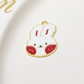 Detailed macro view of a cute white enamel bunny alloy pendant with gold plating - Minimum 10 Pieces Price / Red Cheek Rabbit Face Style (04#)
