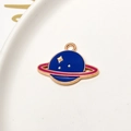 DIY alloy enamel planet charm in dark blue with pink-purple ring for jewelry making - Blue Purple Planet (07#)