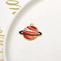 DIY Saturn planet alloy pendant with orange and white enamel oil finish and gold plating - Saturn Planet (08#)