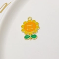 Macro detail of alloy sunflower pendant charm with yellow enamel petals and top jump ring - Sunflower Style (05#)