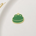Detail view of cute green enamel frog charm on gold alloy base for DIY jewelry making - Cartoon Frog Style (06#)
