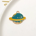 DIY Saturn alloy enamel pendant charm with blue and yellow star pattern for jewelry making - Teal Yellow Planet (09#)
