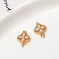 Golden clover connector with marquise cubic zirconia for DIY jewelry making - White