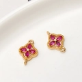 Golden clover charm with rose red marquise stones for DIY jewelry making - Rose Red