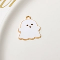 Macro shot of white enamel ghost charm with gold edges for DIY jewelry making - Ghost Style 2 (02#)