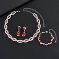 Elegante zilverkleurige sieradenset met rode strassteentjes voor bruiloften - Zilveren Basis Rode Steen Ketting Armband En Oorbellen Combinatie