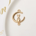 Detailed close-up of golden cat on moon alloy pendant for DIY jewelry accessories - Gold Cat Style