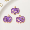Three purple enamel Halloween pumpkin charms with gold glitter stars and castle details - Purple Pumpkin