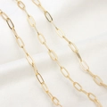 Close-up of polished gold-plated paperclip chain links for DIY jewelry making - 3*7.5mm / 18K Gold
