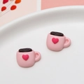 Miniature pink resin coffee cup charms with red hearts for DIY crafts and jewelry - Pink Coffee Cup Shape (04#)