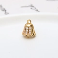 Golden bell pendant charm with micro-pave white zircon stones and round top ring - Three-Row Pave Bell Style (05#)