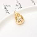 Hollow gold teardrop pendant with inlaid zircon crystal for necklaces and jewelry - 01# Style (13x22mm) / Standard Type