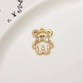 Golden cartoon bear pendant with micro-pave zircons and heart-shaped bow for DIY jewelry - Minimum 10 Pieces Price / Cartoon Bear With Bowtie (01)