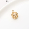 Golden hollow heart-patterned spherical charm with clear zircon crystal insert - 04# Style (10mm Single Bail) / Standard Type