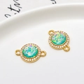 Gold-plated round opal connector pendant with white zircon halo for DIY jewelry - Light Blue