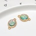 Pendentif ovale en opale plaqué or avec zircons pour la création de bijoux DIY - Bleu clair