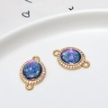 Pendentifs ovales en or avec effet opale bleu-violet et pierres zircones - Bleu foncé