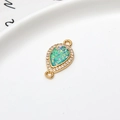 Gold plated water drop charm with teal opal stone and white zircon pave for DIY jewelry - Light Blue