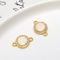 Gold plated opal-style round connector charms with white crystal accents for DIY jewelry - White