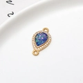 Waterdrop-shaped gold-plated pendant connector with blue faux opal and zircons - Dark Blue