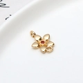 Gold flower jewelry connector with red zircon and double loops for DIY crafts - 01#Red