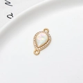 Gold-plated teardrop opal connector with diamond trim for DIY jewelry making - White