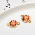 Golden round pendant with red glitter stone and white zircon border connectors - Red