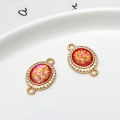 Connecteur ovale plaqué or avec pierre scintillante rouge et zircons pour la création de bijoux - Rouge