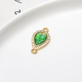 Gold plated water drop pendant with green opal stone and zircon for DIY jewelry - Green