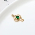 Golden flower connector with green zircon stone and dual loops for DIY jewelry - 02# Green