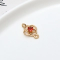 Gold plated hollow floral connector with red zircon for DIY bracelet jewelry making - 02#Red